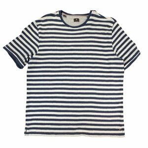 Left Coast Tee Men’s White/Navy Striped Cotton Short Sleeve Crew Neck Tee Large